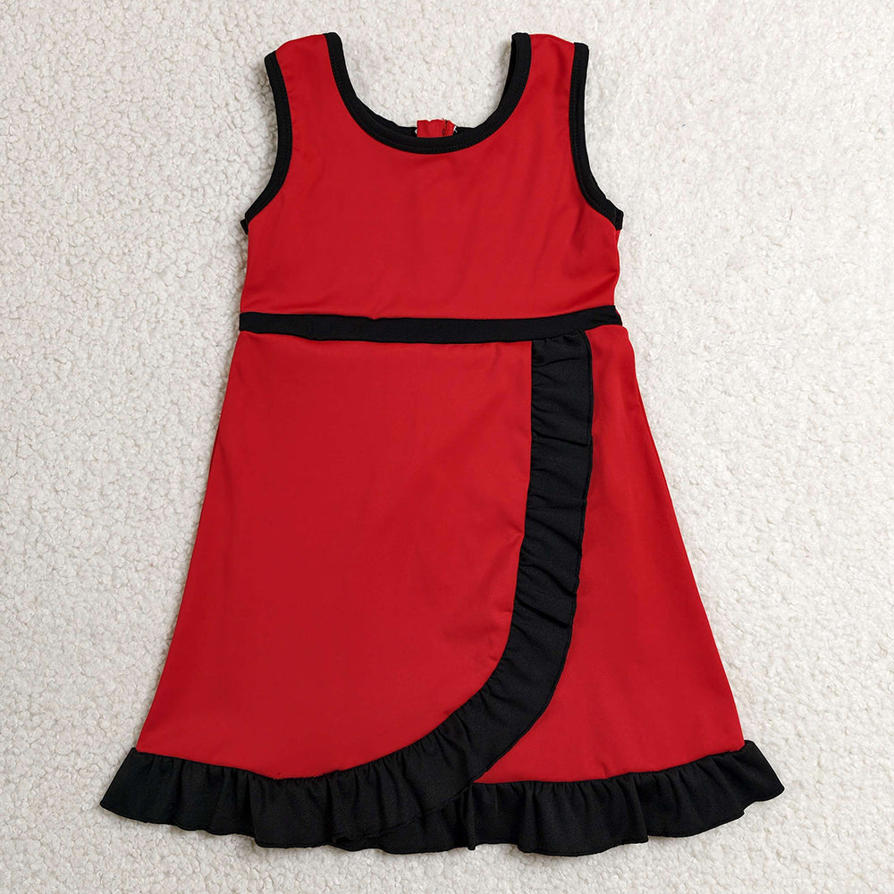 Baby Girls Dress Red Black Sleeveless Yoga Active Short Knee Length Dress GSD4146