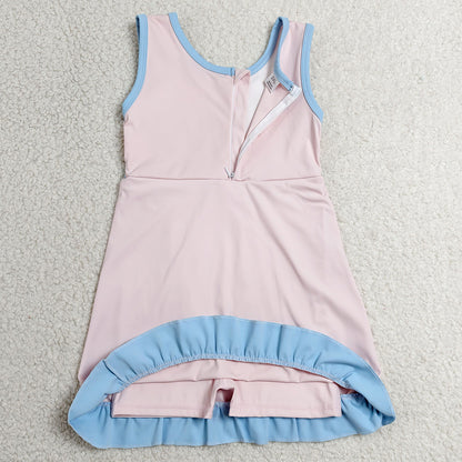 Baby Girls Dress Light Pink Blue Sleeveless Yoga Active Short Knee Length Dress GSD4129