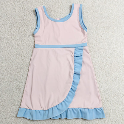 Baby Girls Dress Light Pink Blue Sleeveless Yoga Active Short Knee Length Dress GSD4129