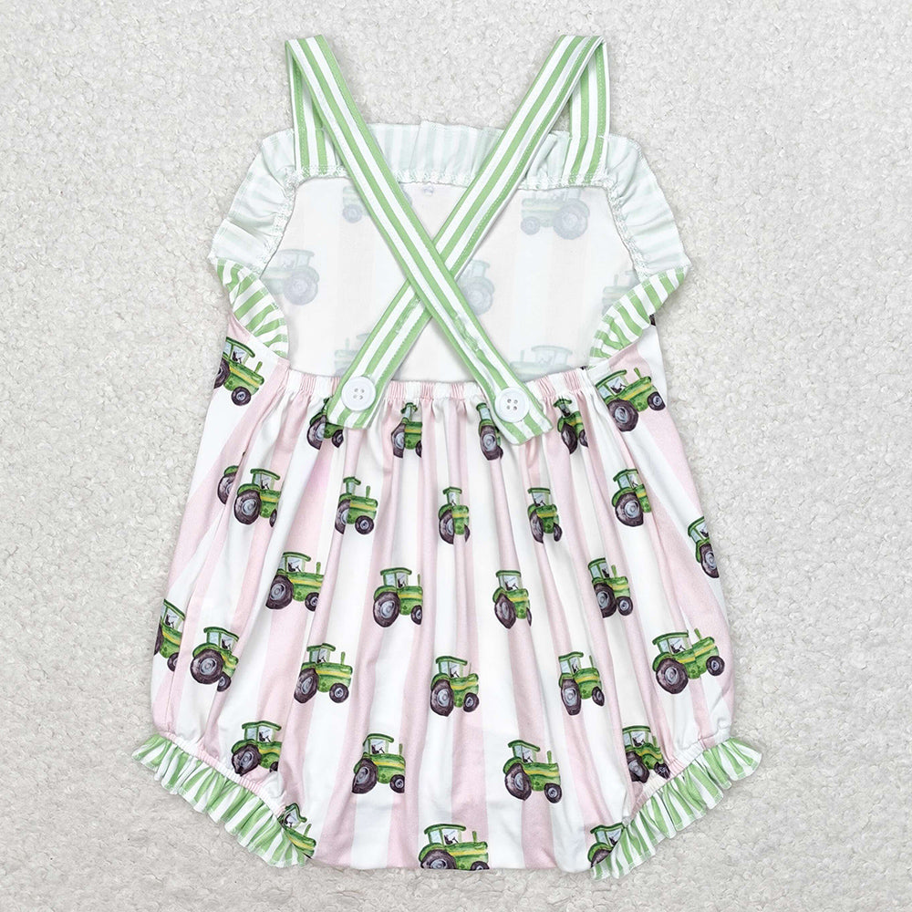 Baby Infant Girls Rompers Farm Tractor Sleeveless Rompers SR1543