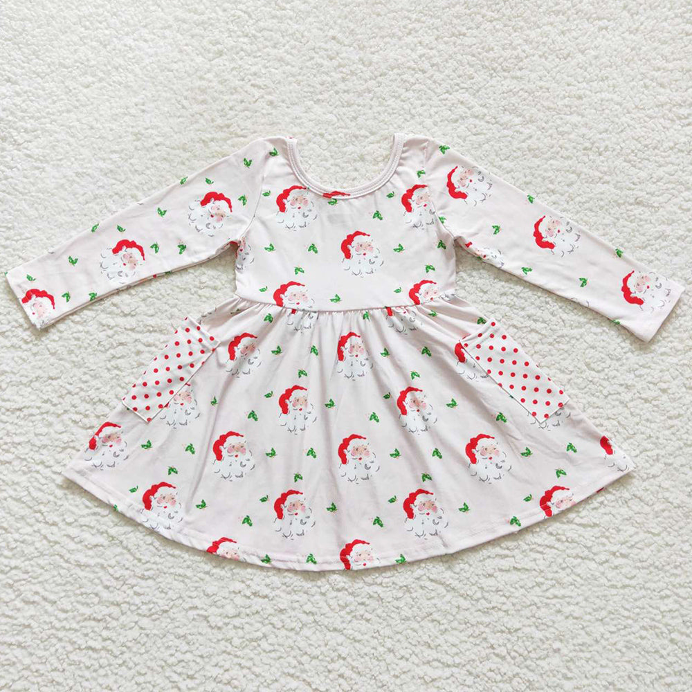 Santa Claus Christmas Baby Girls Dress with Pockets GLD0369