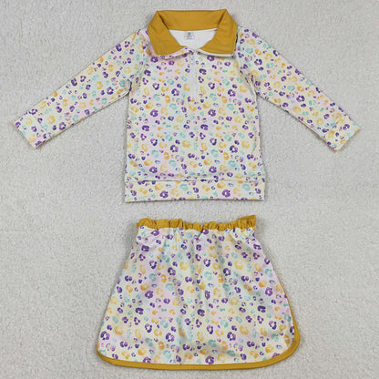 Baby Girls Clothes Mardi Gras Leopard Zipper Pullovers Skirt Shorts Yoga Active Clothes Set GLD1365 12.9
