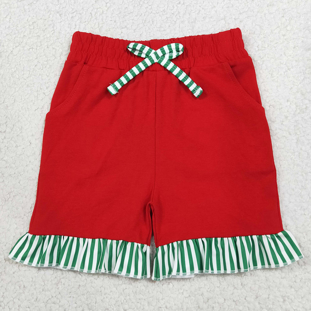 Baby Girls Red Green Stripe Bow Pockets Shorts Bottom SS0997