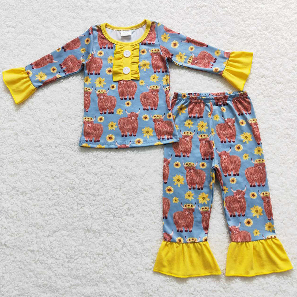 Boutique Girls Pajamas Cow Print Cute Kids Sleepwear Sets GLP0670