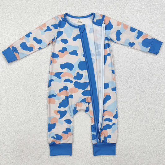 Baby Infant Boys Rompers Blue Camo Fall Zip Long Sleeve Rompers LR1574