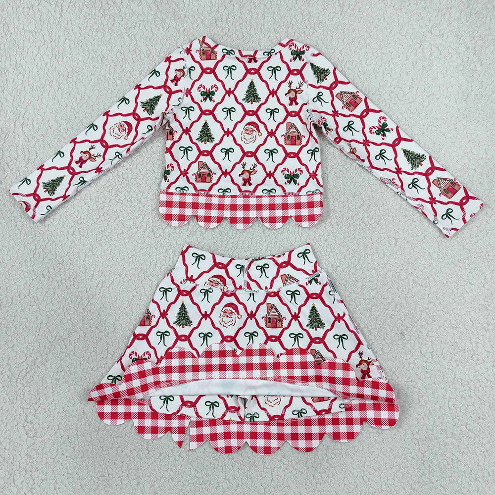 Baby Girls Clothes Gingerbread Bows Top Bows Skirt Short Christmas Yoga Active Scallop Clothes Set GLD1676