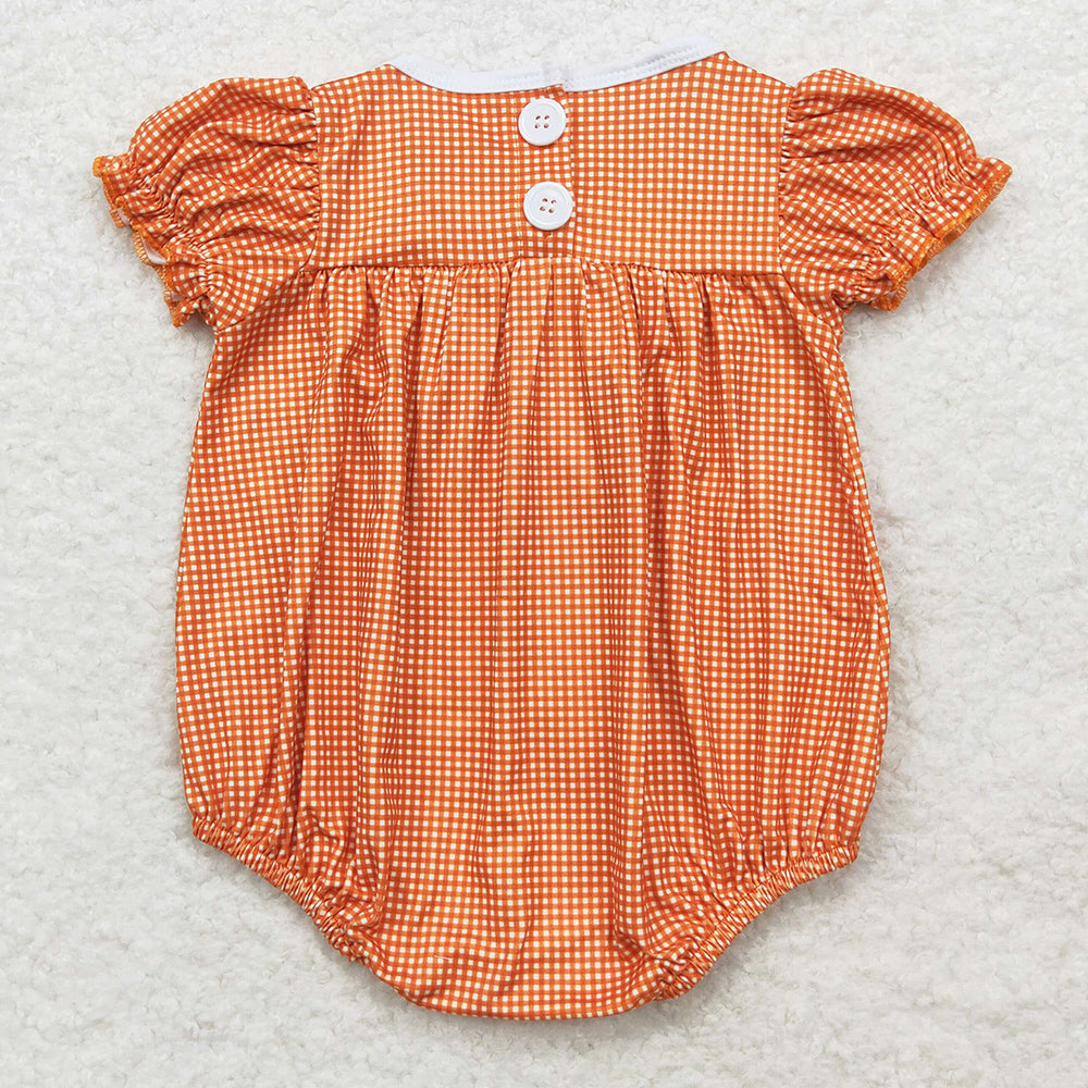 Baby Infant Girls Rompers Fall Orange Checkered Pumpkin Short Sleeve Rompers SR1879