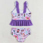 Baby Girls Swimsuits Purple Sleeveless Ruffle Top Bummies 2pcs Swimsuits S0389