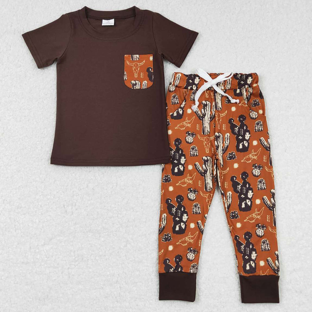 Western Baby Boys Clothes Short Sleeve Shirt Cactus Pants Sets BSPO0165