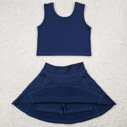 Baby Girls Clothes Navy Vest Top Yoga Active Sports Skorts Clothes Sets GSD1987 4.10