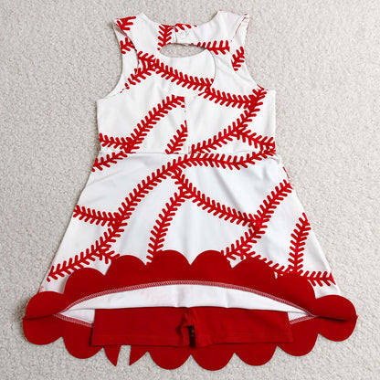 Baby Girls Dress Baseball Bows Team Yoga Active Short Scallop Knee Length Dress GSD3833