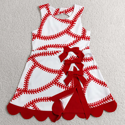 Baby Girls Dress Baseball Bows Team Yoga Active Short Scallop Knee Length Dress GSD3833
