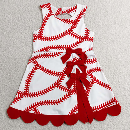 Baby Girls Dress Baseball Bows Team Yoga Active Short Scallop Knee Length Dress GSD3833