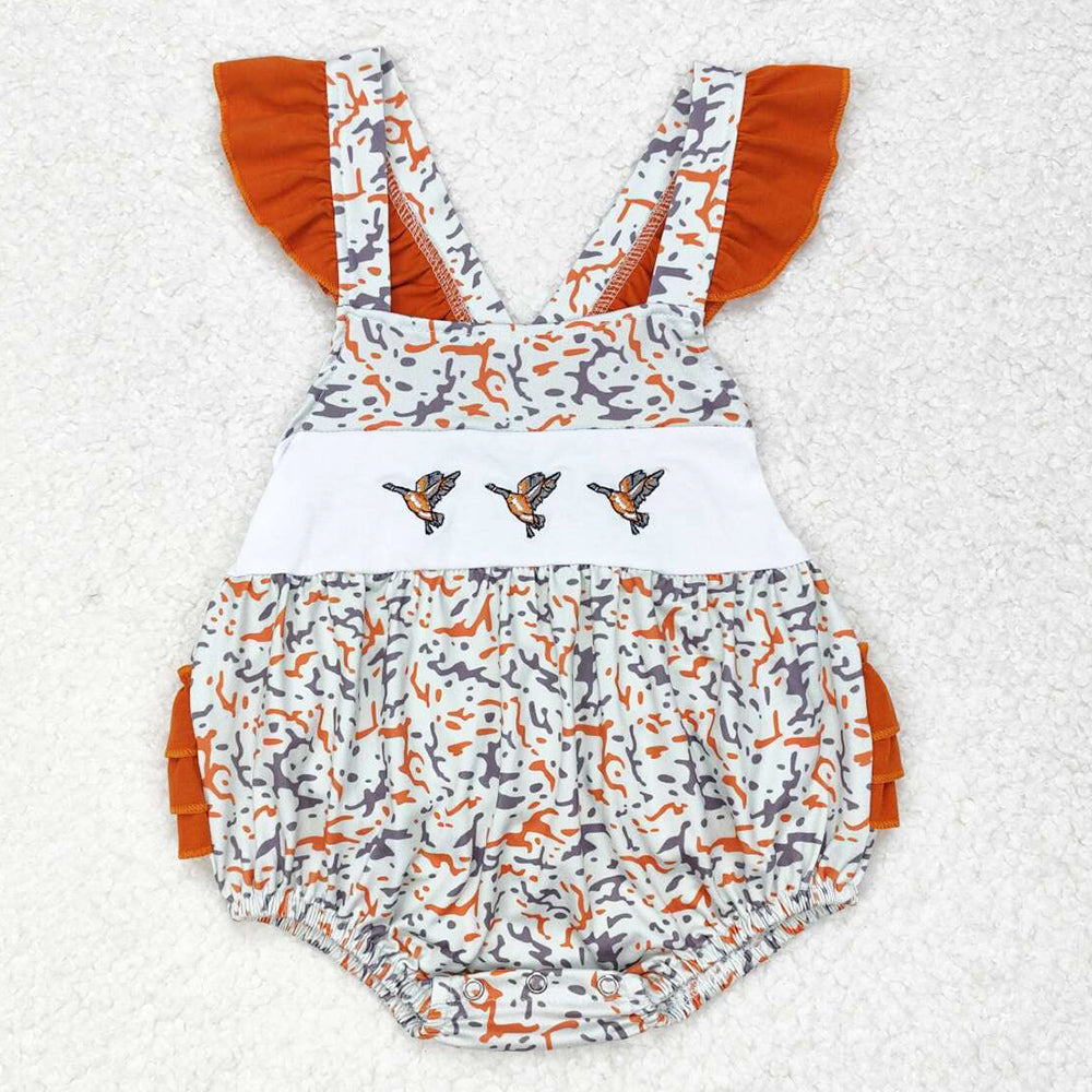 Baby Infant Girls Rompers Embroidery Camo Ducks Ruffles Straps Rompers SR1742