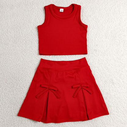 Baby Girls Clothes Red Vest Top Bows Skirt Shorts Yoga Active Clothes Sets GSD3759