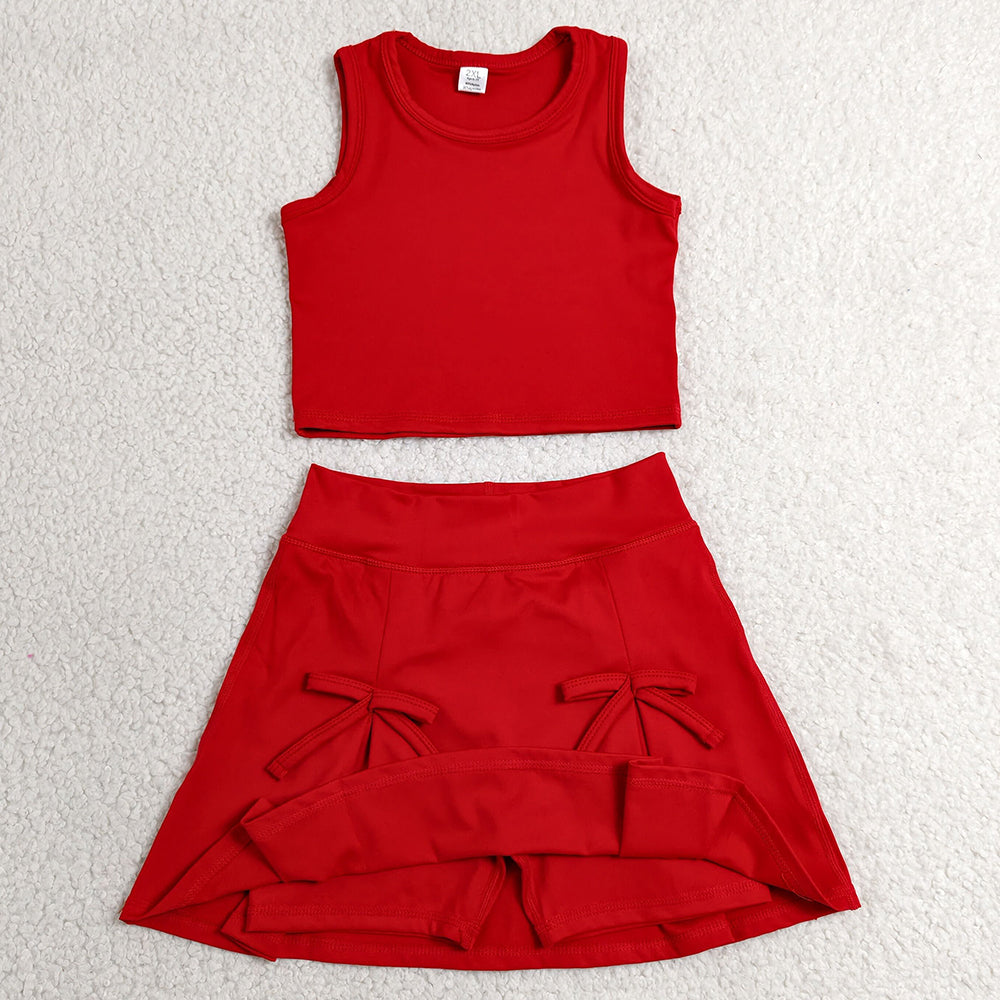 Baby Girls Clothes Red Vest Top Bows Skirt Shorts Yoga Active Clothes Sets GSD3759