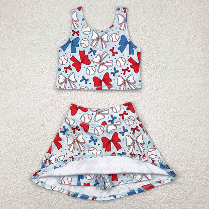 Baby Girls Clothes 4th Of July Bows Baseball Yoga Vest Skort Active Wear Sets GSD2151 4.10