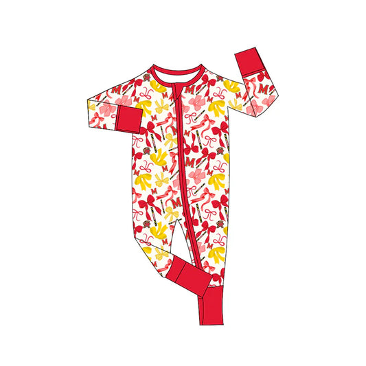 Preorder(moq 5)long sleeves M red bows baby team zip romper 8.22