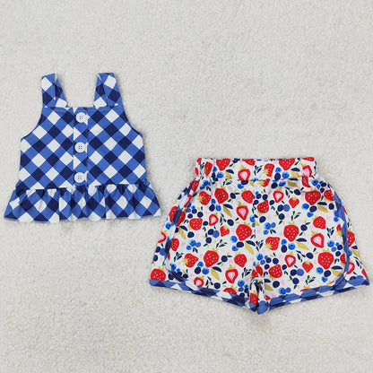 Baby Girls Clothes Checkered Straps Tops Shorts Sets GSSO2025