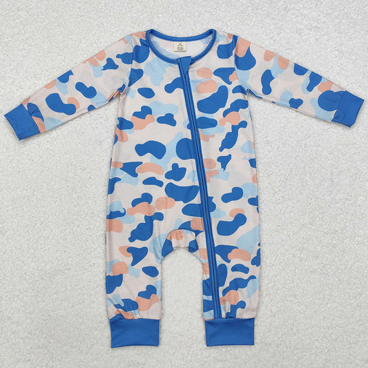 Baby Infant Boys Rompers Blue Camo Fall Zip Long Sleeve Rompers LR1574