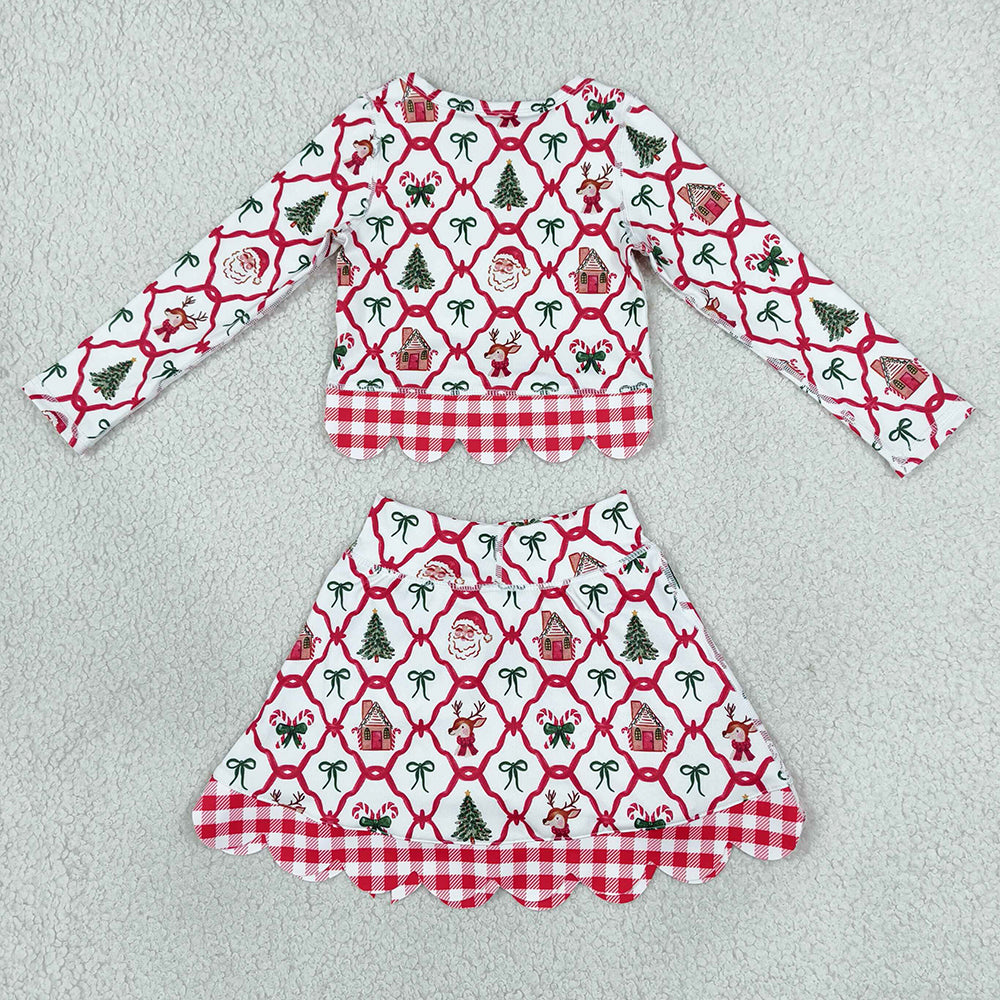 Baby Girls Clothes Gingerbread Bows Top Bows Skirt Short Christmas Yoga Active Scallop Clothes Set GLD1676