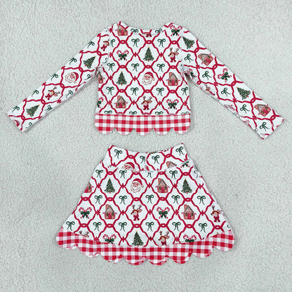 Baby Girls Clothes Gingerbread Bows Top Bows Skirt Short Christmas Yoga Active Scallop Clothes Set GLD1676