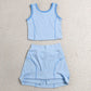 Baby Girls Clothes Blue Sleeveless Vest Top Skirt Short Yoga Active Clothes Set GSD2674