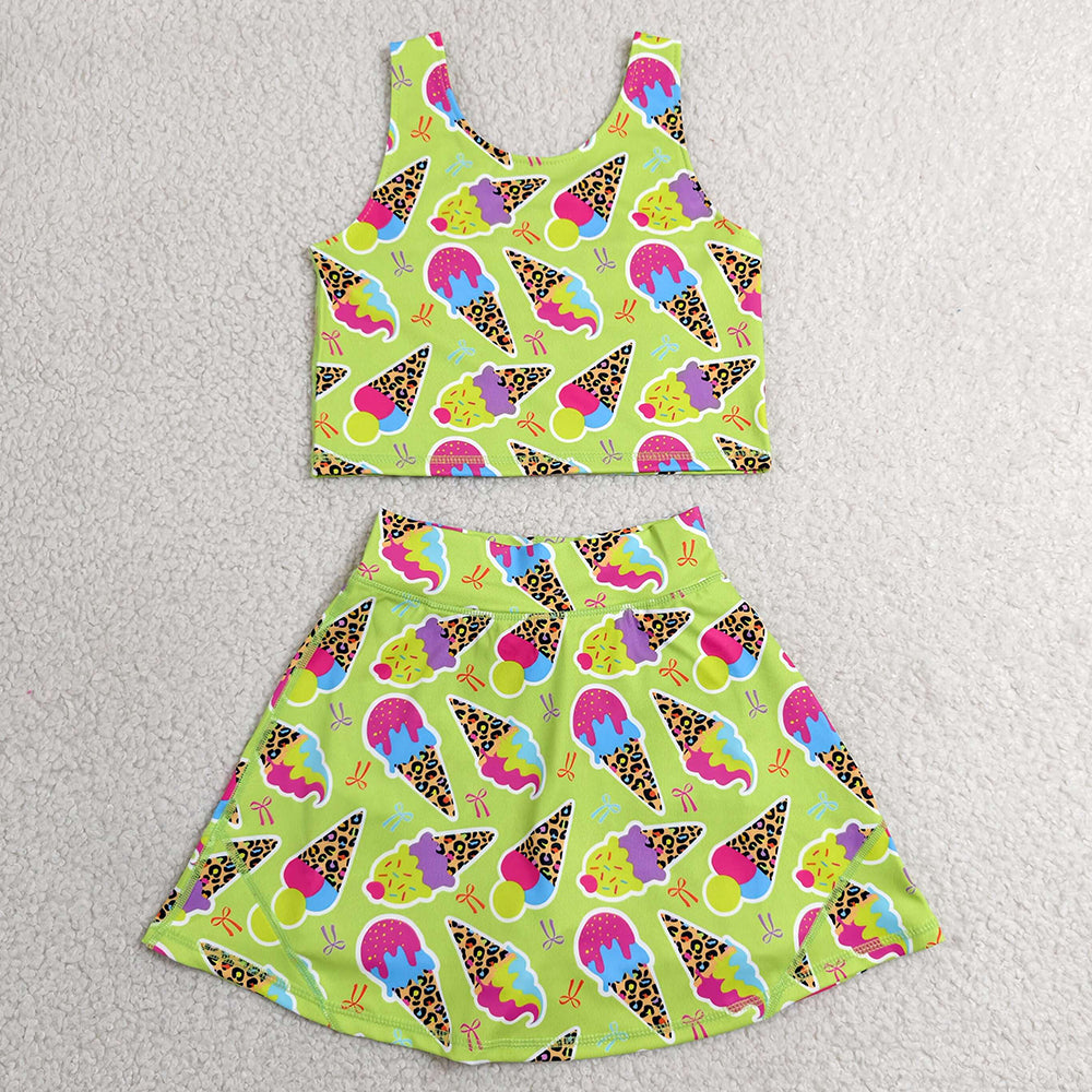 Baby Girls Clothes Colorful Leopard Ice Creams Vest Top Skirt Shorts Yoga Active Clothes Set GSD2520