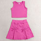 Baby Girls Clothes Hot Pink Vest Top Bows Skirt Shorts Yoga Active Clothes Sets GSD3758