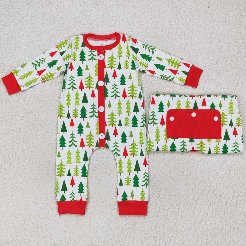 Christmas Tree Print Infant Baby Boys Romper Long Sleeve Jumpsuit LR0627