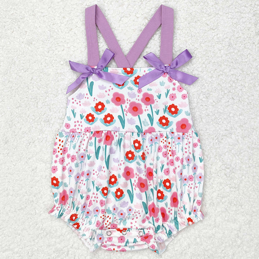 Baby Infant Girls Rompers Tulips Flowers Purple Bows Rompers SR1417