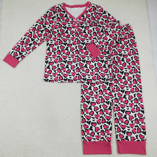 Adult Women Pajamas Pink Black Hearts Leopard Pants Valentines Pajamas Sets GLP2826 1.2
