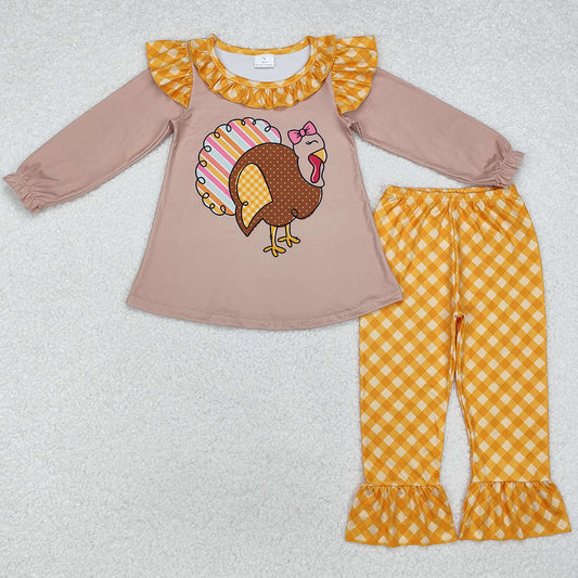 Baby Girls Clothes Thanksgiving Turkey Tunic Top Ruffle Pants Clothes Sets GLP1410