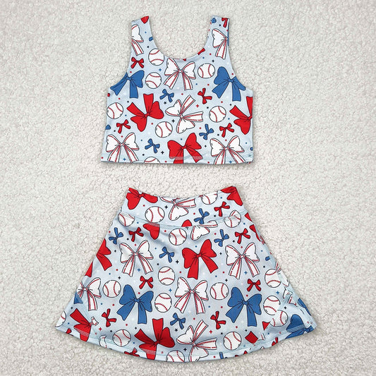 Baby Girls Clothes 4th Of July Bows Baseball Yoga Vest Skort Active Wear Sets GSD2151 4.10