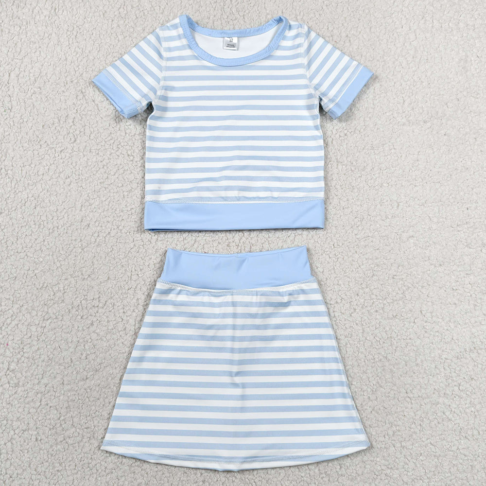 Baby Girls Clothes Light Blue Stripe Top Skirt Shorts Yoga Active Clothes Sets GSD4162