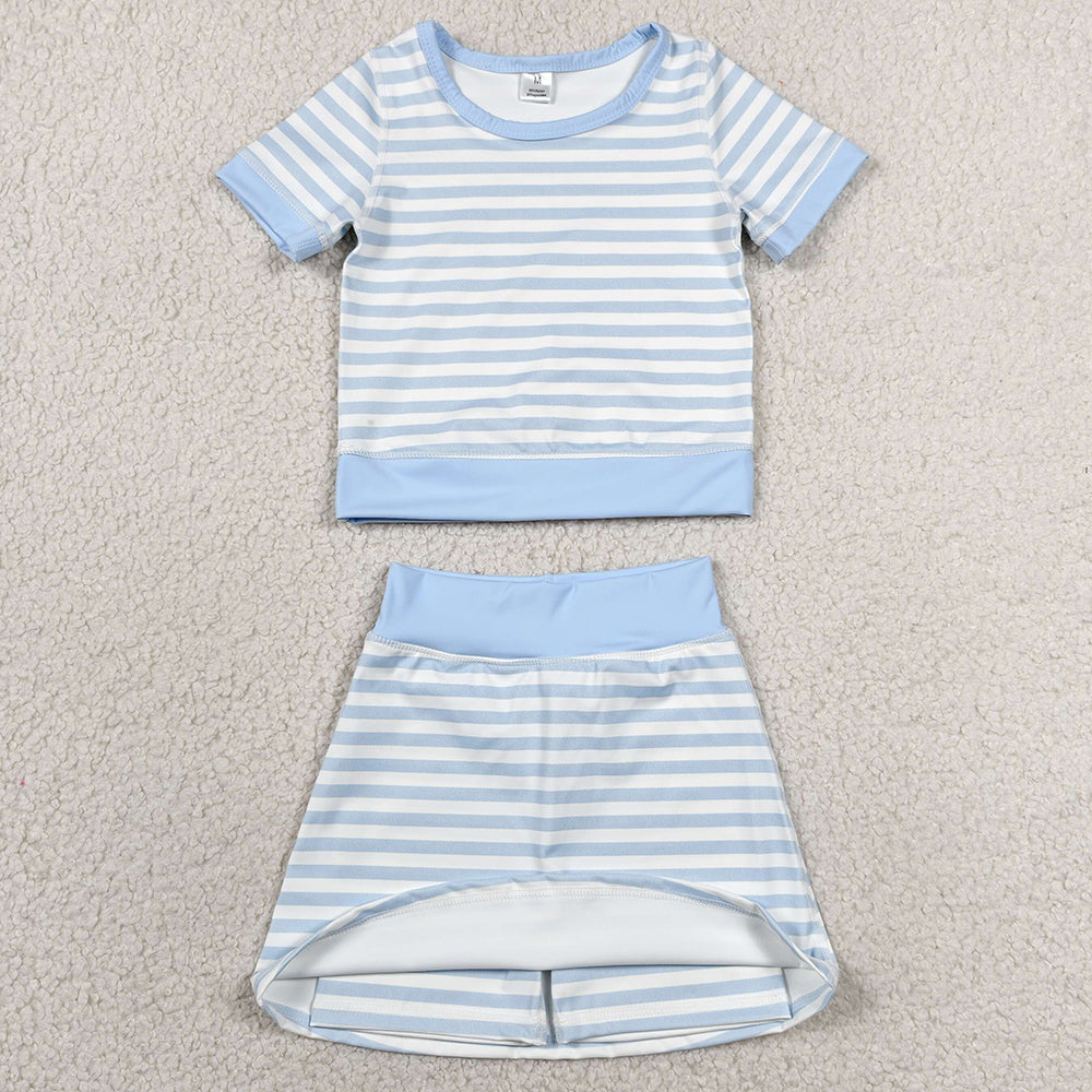 Baby Girls Clothes Light Blue Stripe Top Skirt Shorts Yoga Active Clothes Sets GSD4162
