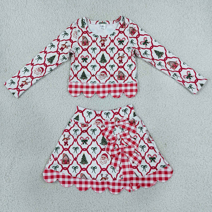 Baby Girls Clothes Gingerbread Bows Top Bows Skirt Short Christmas Yoga Active Scallop Clothes Set GLD1676