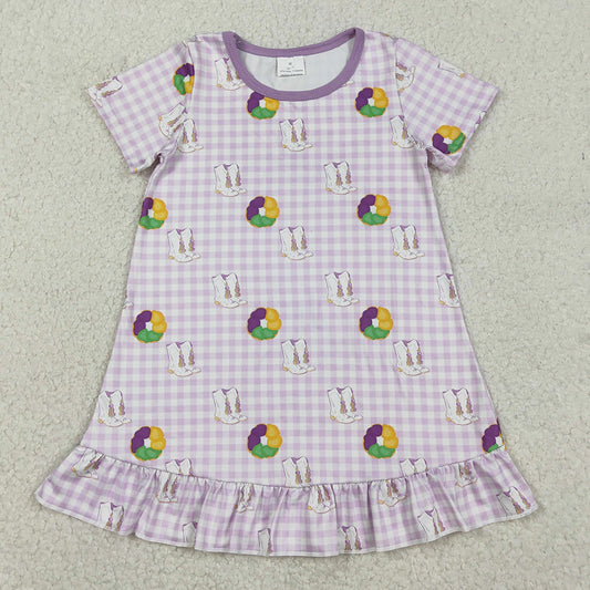 Baby Girls Dress Mardi Gras Boots Donuts Checked Ruffle Knee Length Dresses GSD2900 12.8