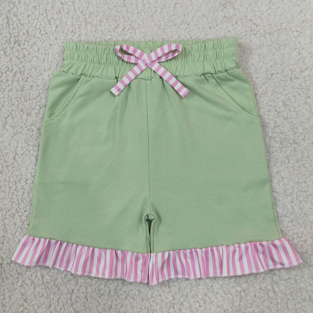 Baby Girls Green Light Pink Stripe Bow Pockets Shorts Bottom SS1000