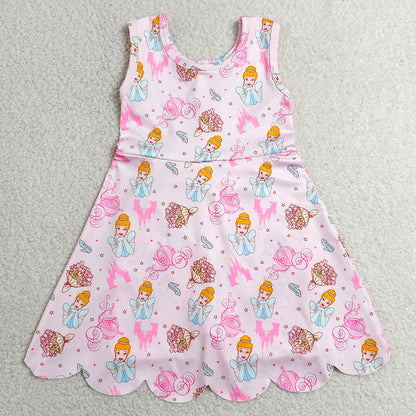 Baby Girls Dress Pink Princess Pumpkins Yoga Active Short Scallop Knee Length Dresses GSD2489