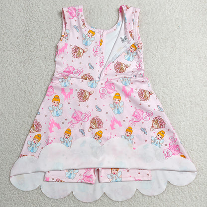 Baby Girls Dress Pink Princess Pumpkins Yoga Active Short Scallop Knee Length Dresses GSD2489