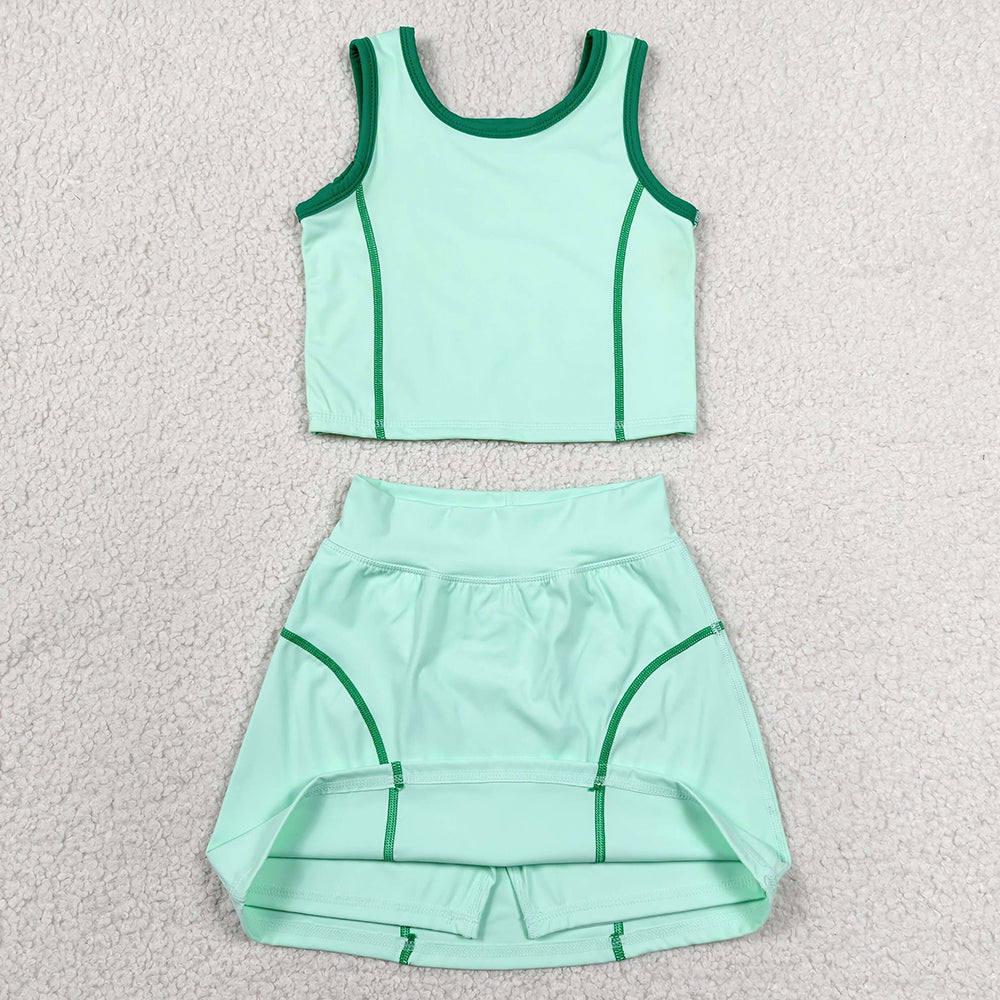 Baby Girls Clothes Aqua Sleeveless Vest Top Skirt Shorts Yoga Active Clothes Sets GSD2671