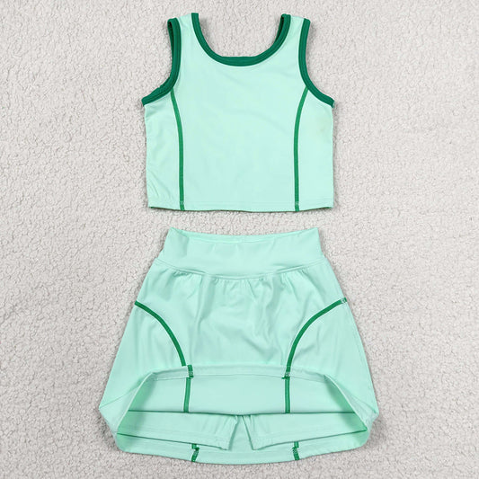 Baby Girls Clothes Aqua Sleeveless Vest Top Skirt Shorts Yoga Active Clothes Sets GSD2671