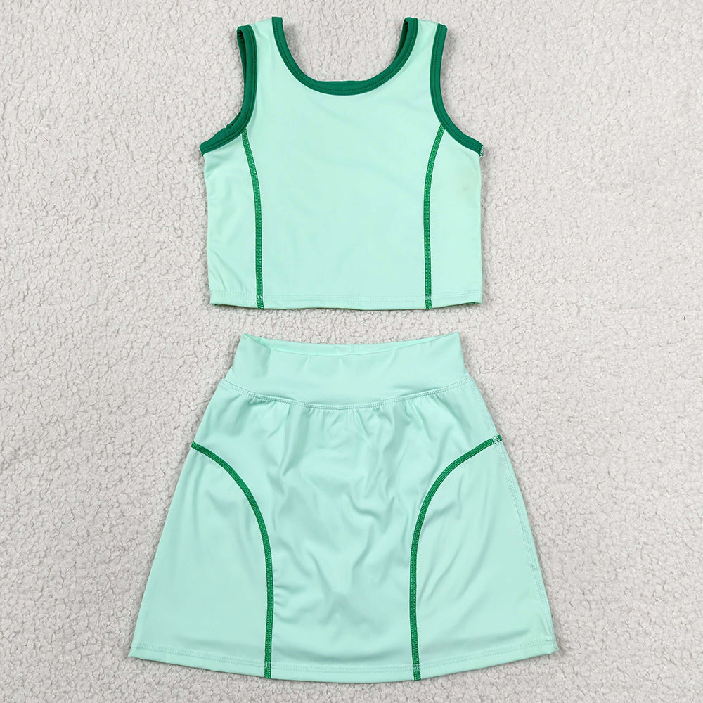 Baby Girls Clothes Aqua Sleeveless Vest Top Skirt Shorts Yoga Active Clothes Sets GSD2671