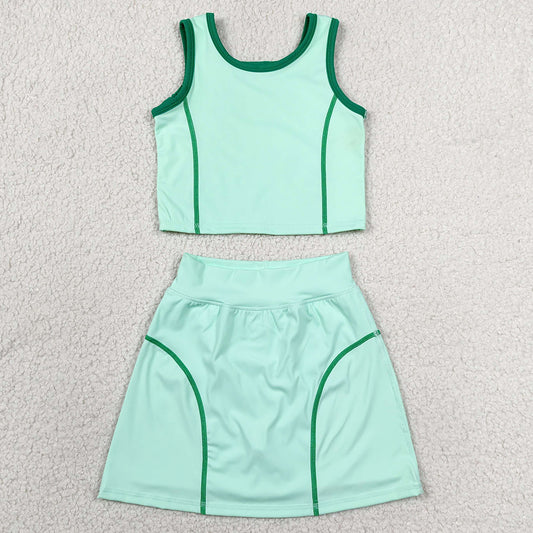 Baby Girls Clothes Aqua Sleeveless Vest Top Skirt Shorts Yoga Active Clothes Sets GSD2671