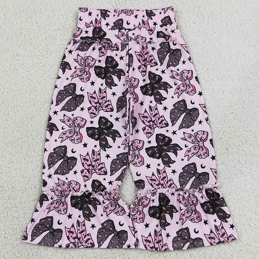 Baby Girls Black Pink Ghost Bows Stars Halloween Ruffle Flare Pants P1069