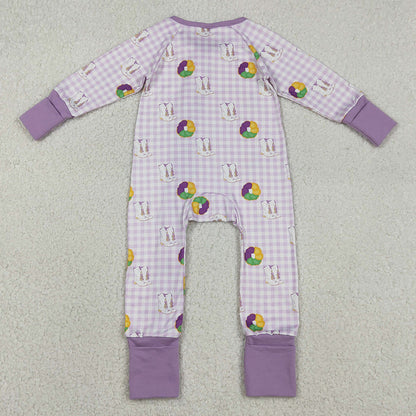 Baby Girls Rompers Mardi Gras Boots Donuts Checked Ruffle Zip Rompers LR2783 12.8