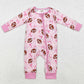 Baby Infant Girls Rompers Pink Bows Football Bamboo Zip Rompers LR1595