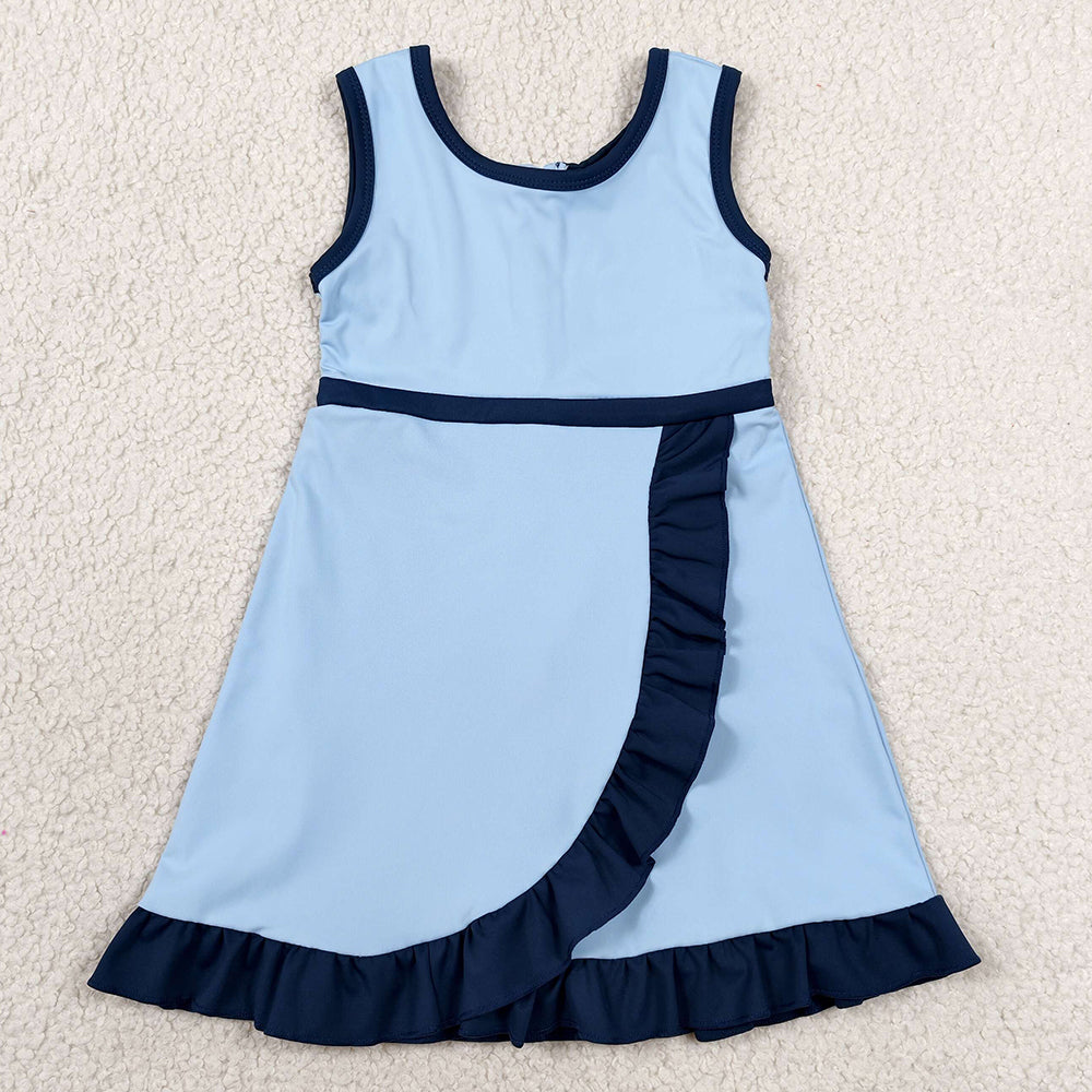 Baby Girls Dress Blue Navy Sleeveless Yoga Active Short Knee Length Dress GSD4126