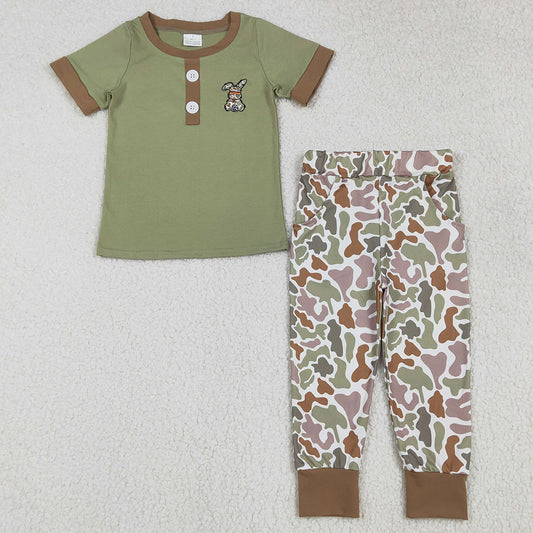 Baby Boys Clothes Embroidery Camo Rabbit Olive Button Camo Pockets Pant Easter Clothes Sets BSPO0603 12.2